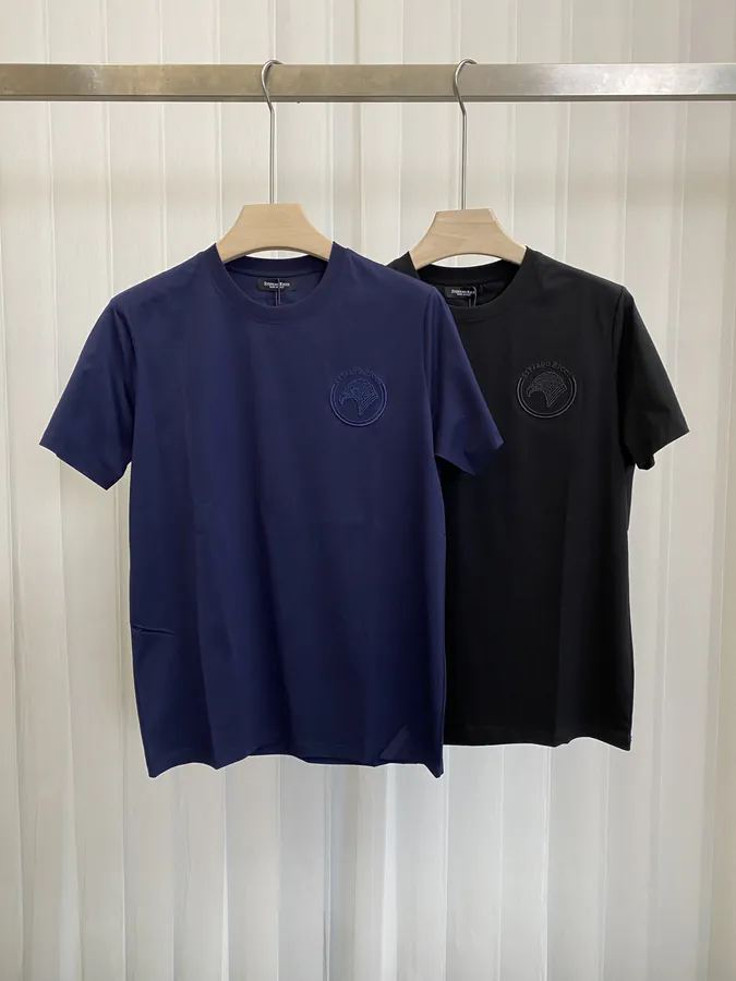 Stephen Embroidery Men's Round Neck Silk Cotton Short Sleeve T shirt