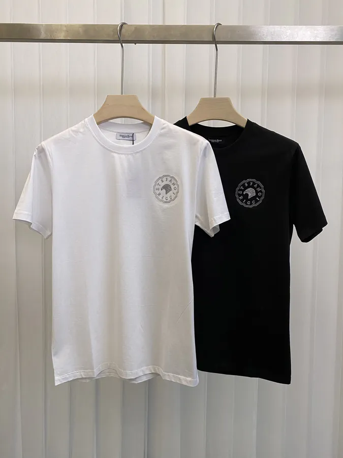 Stephen Embroidery Men's Round Neck Silk Cotton Short Sleeve T Shirt