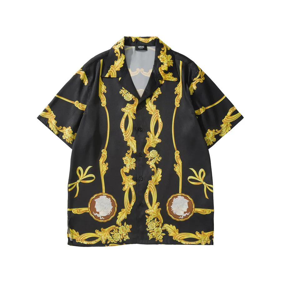 P460 Set! New VS Gold Plant Pattern Tech Silk Shirt