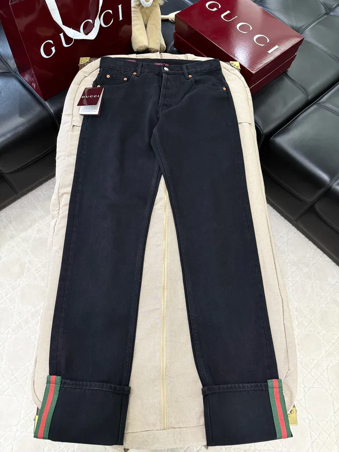 260 Gu 2025FW Denim Red Green Striped Jeans