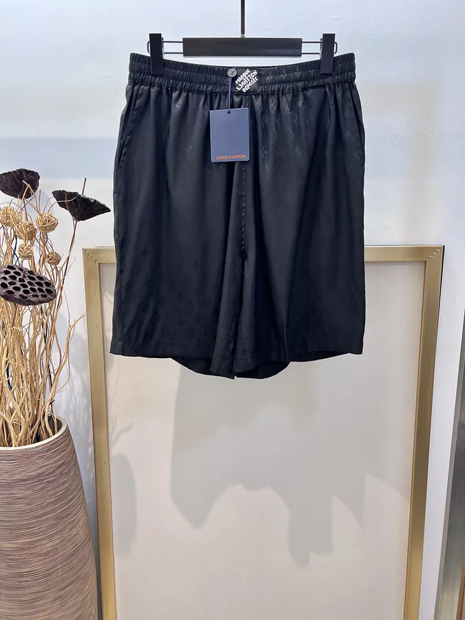 Vuitton 2025FW Monogram Black Warrior Pattern Silk Shorts