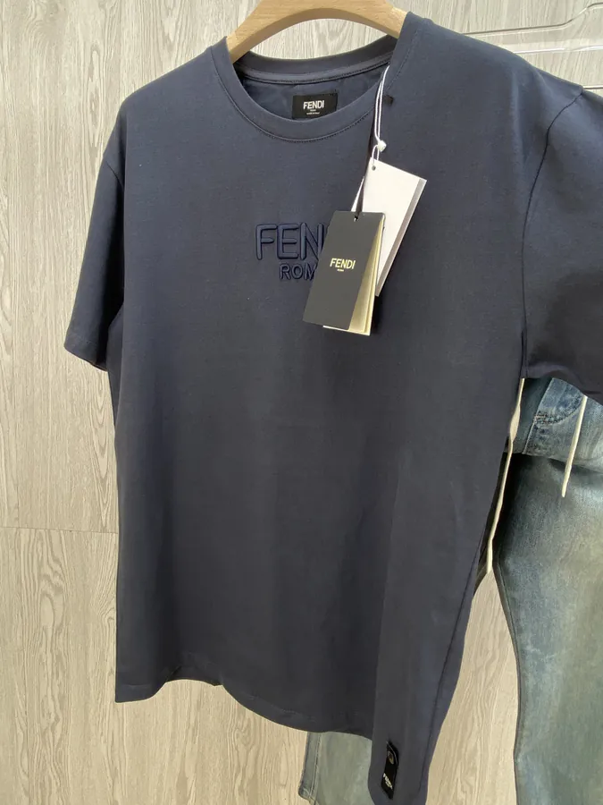 FD Letter Embroidery Round Neck Short Sleeve T shirt