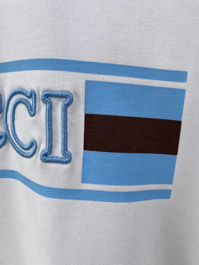 GU Flag Embroidered Round Neck T Shirt
