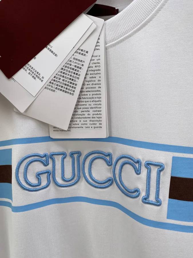GU Flag Embroidered Round Neck T Shirt