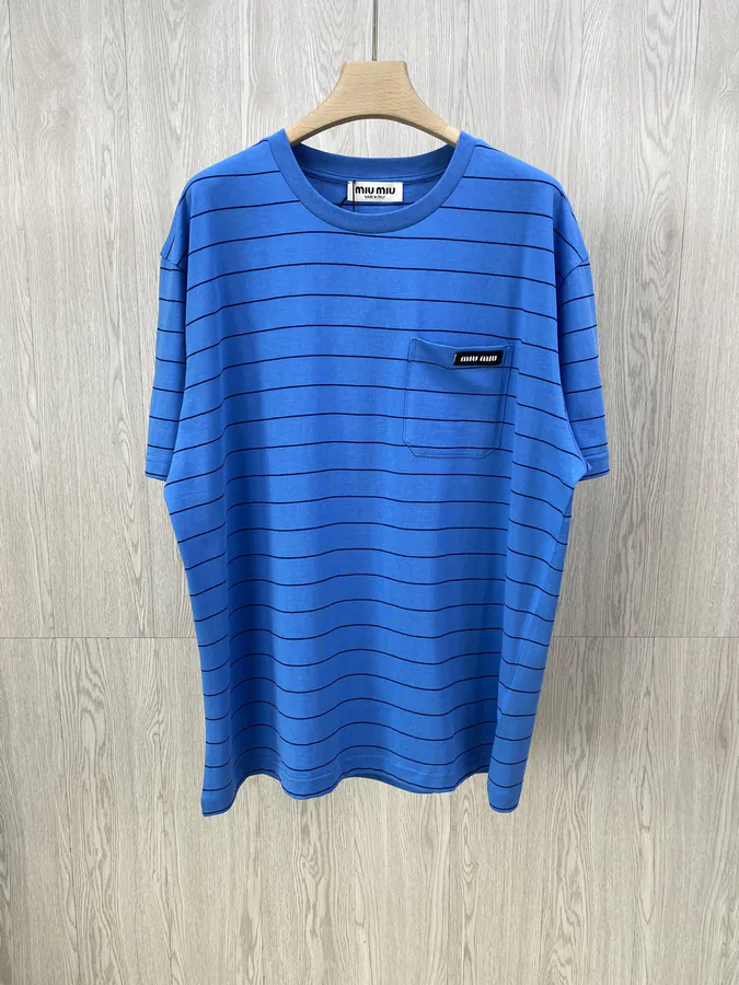 MiuMiu Striped Colorblock Short Sleeve T shirt