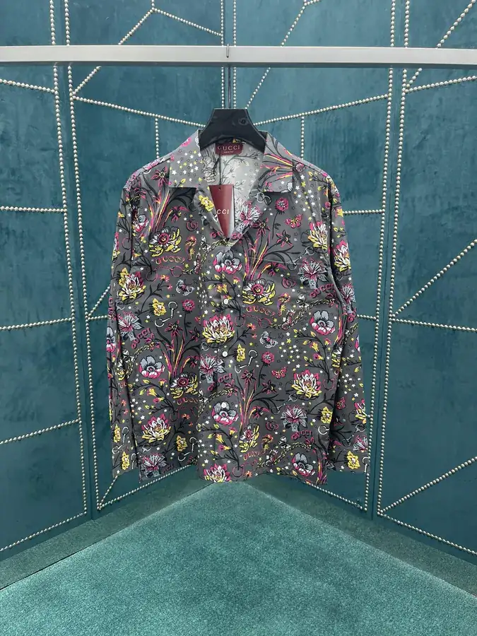 P240 G Family 25ss New Floral Print Spread Collar Single Button Long Sleeve Shirt