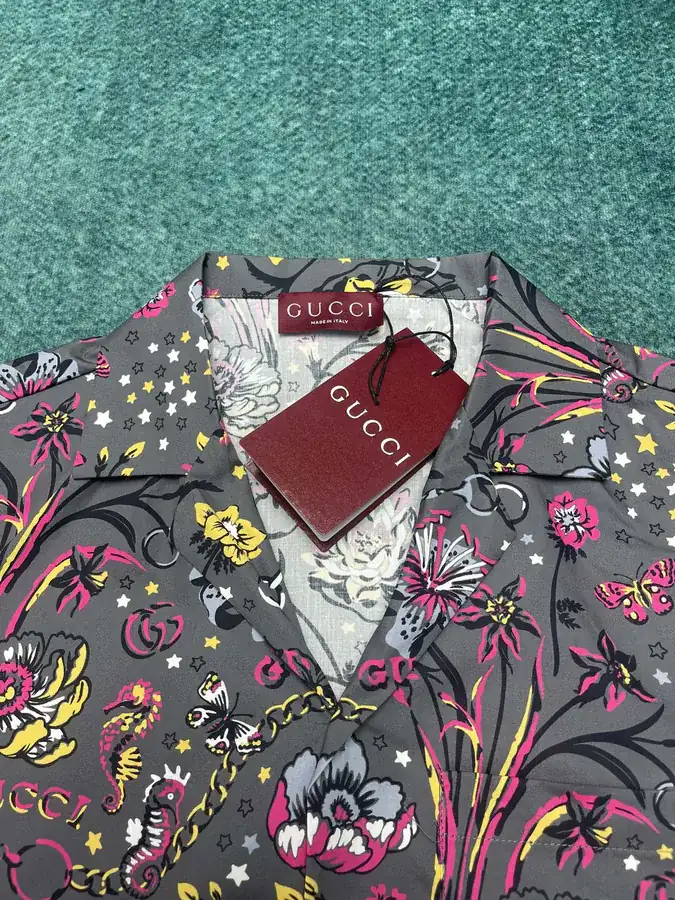 P240 G Family 25ss New Floral Print Spread Collar Single Button Long Sleeve Shirt