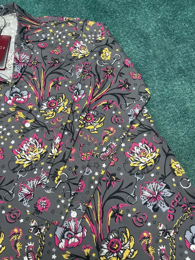 P240 G Family 25ss New Floral Print Spread Collar Single Button Long Sleeve Shirt
