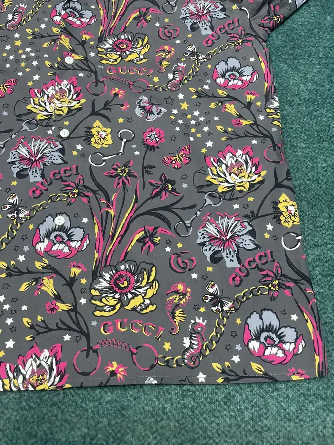 P240 G Family 25ss New Floral Print Spread Collar Single Button Long Sleeve Shirt