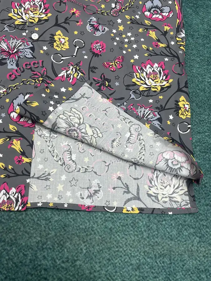 P240 G Family 25ss New Floral Print Spread Collar Single Button Long Sleeve Shirt