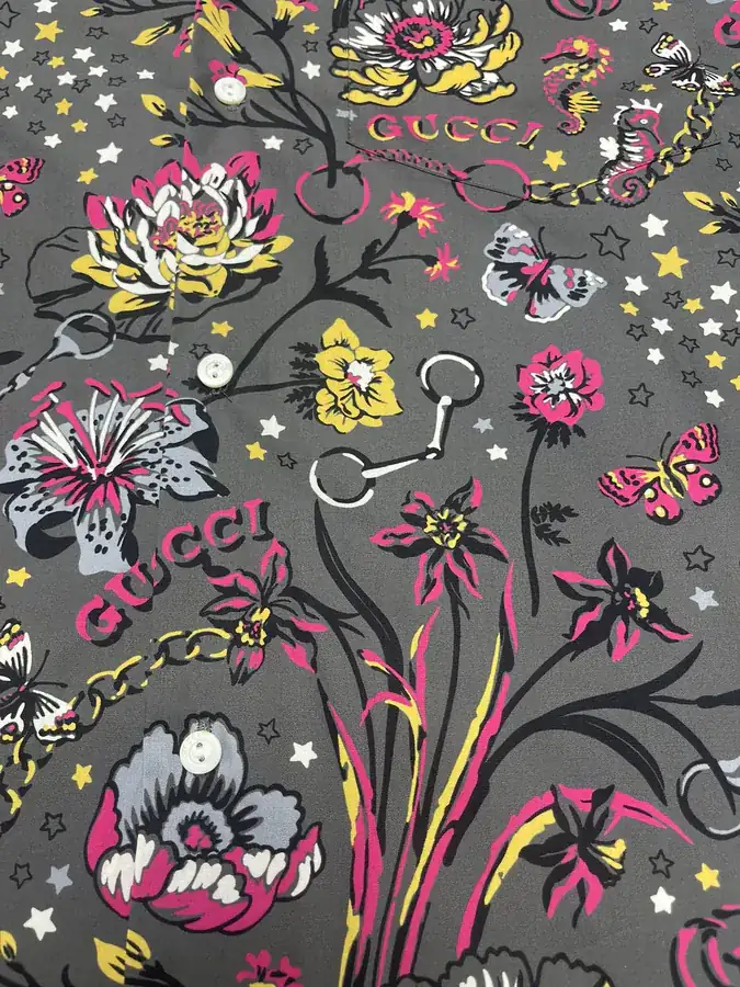 P240 G Family 25ss New Floral Print Spread Collar Single Button Long Sleeve Shirt