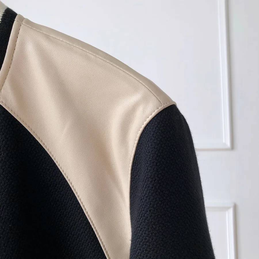 CE Premium Baseball Jacket with Leather and Wool Patterning