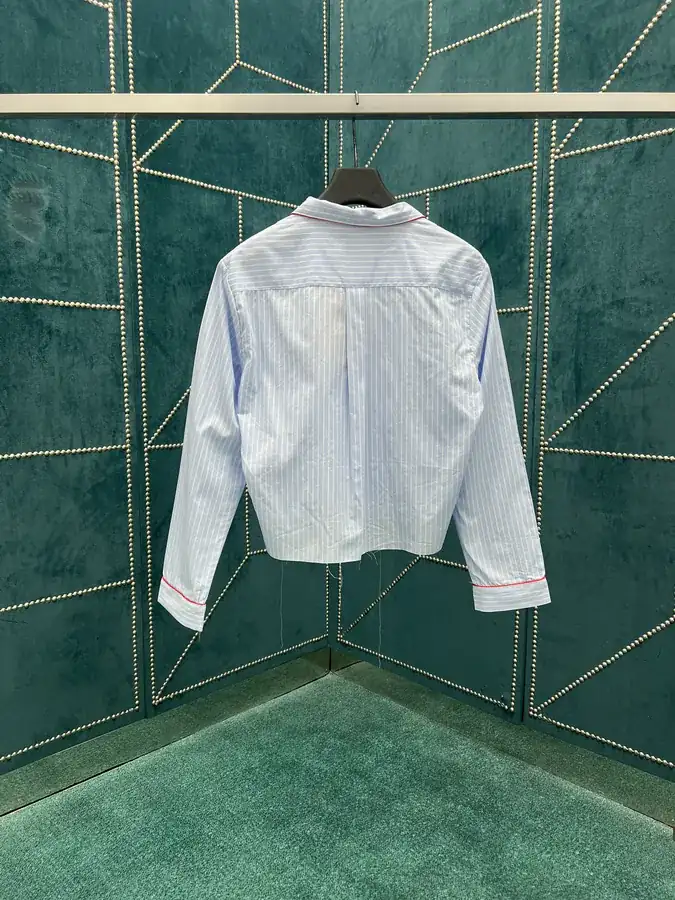 MIUMIU 25ss New Patchwork Letter Embroidery Striped Blouse