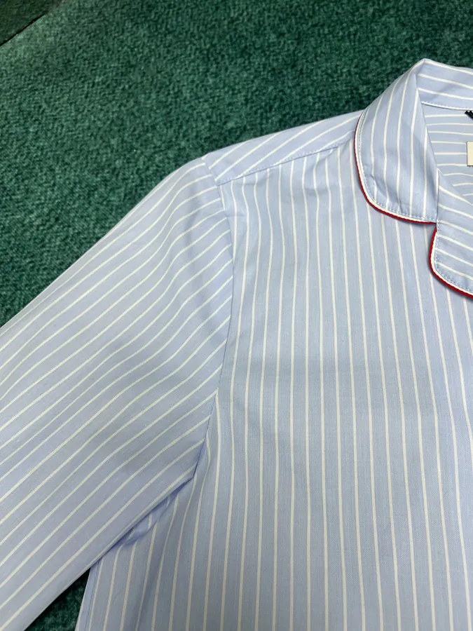 MIUMIU 25ss New Patchwork Letter Embroidery Striped Blouse