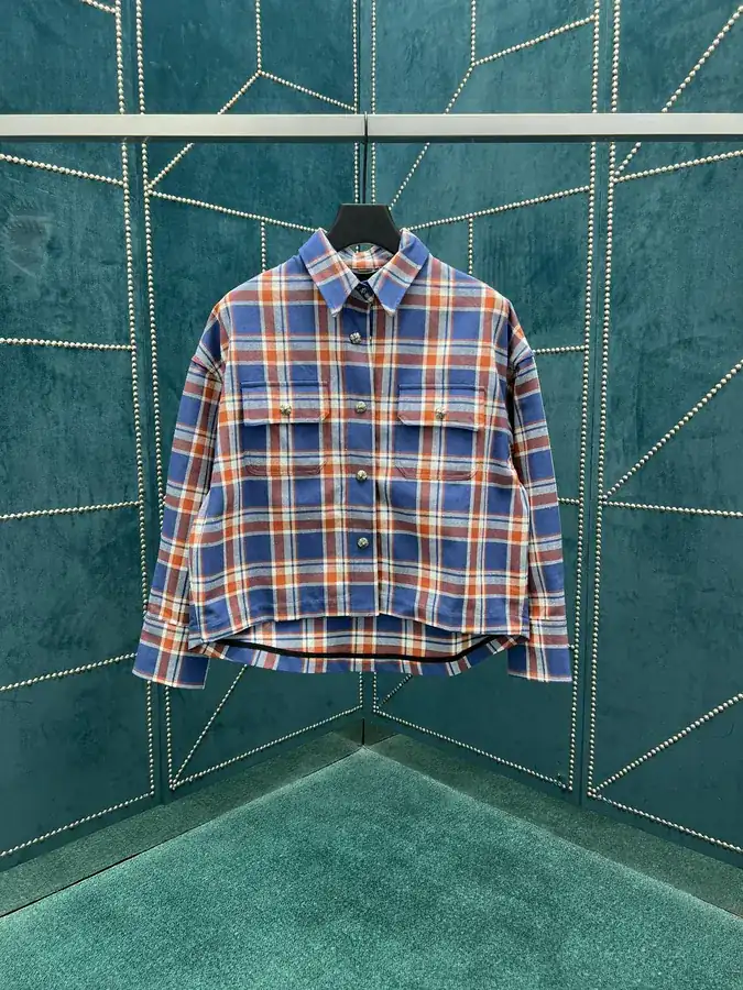 P245 Crocs 25ss New Cross Stitch Sanskrit Print Check Shirt Jacket