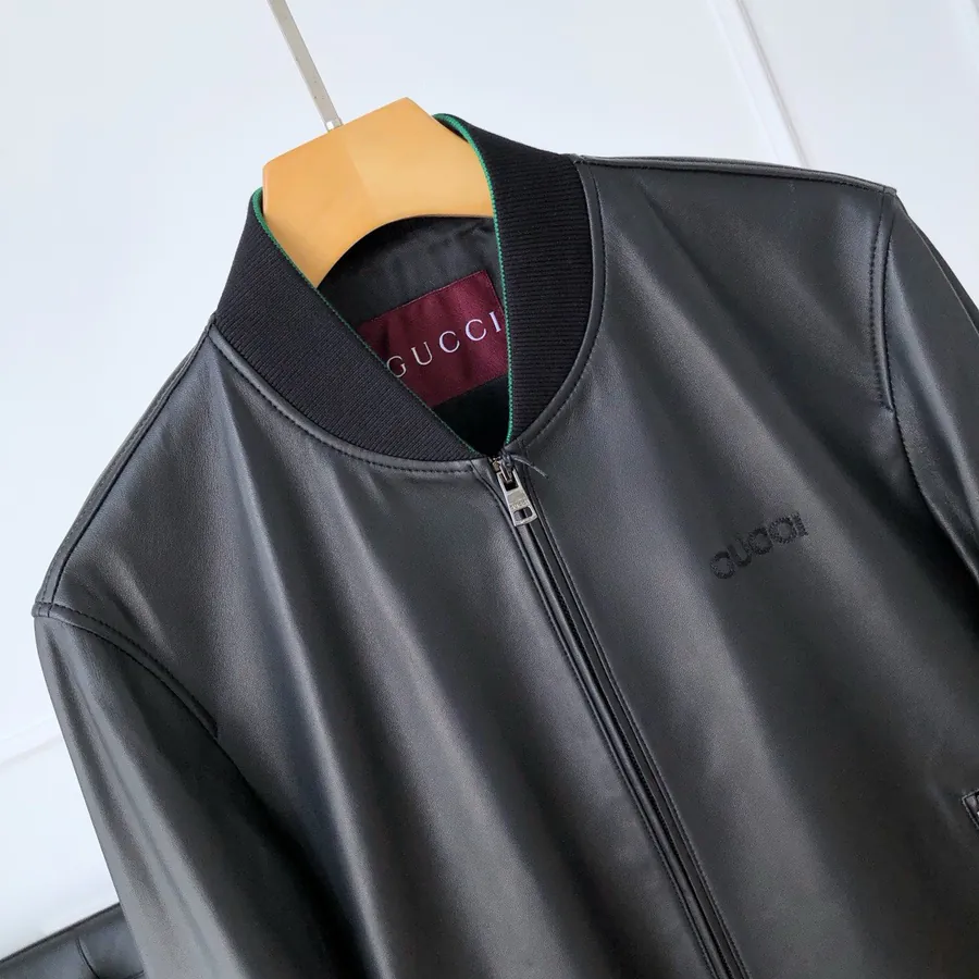 P1620 French Classic Red and Green Striped Men's Leather Jacket