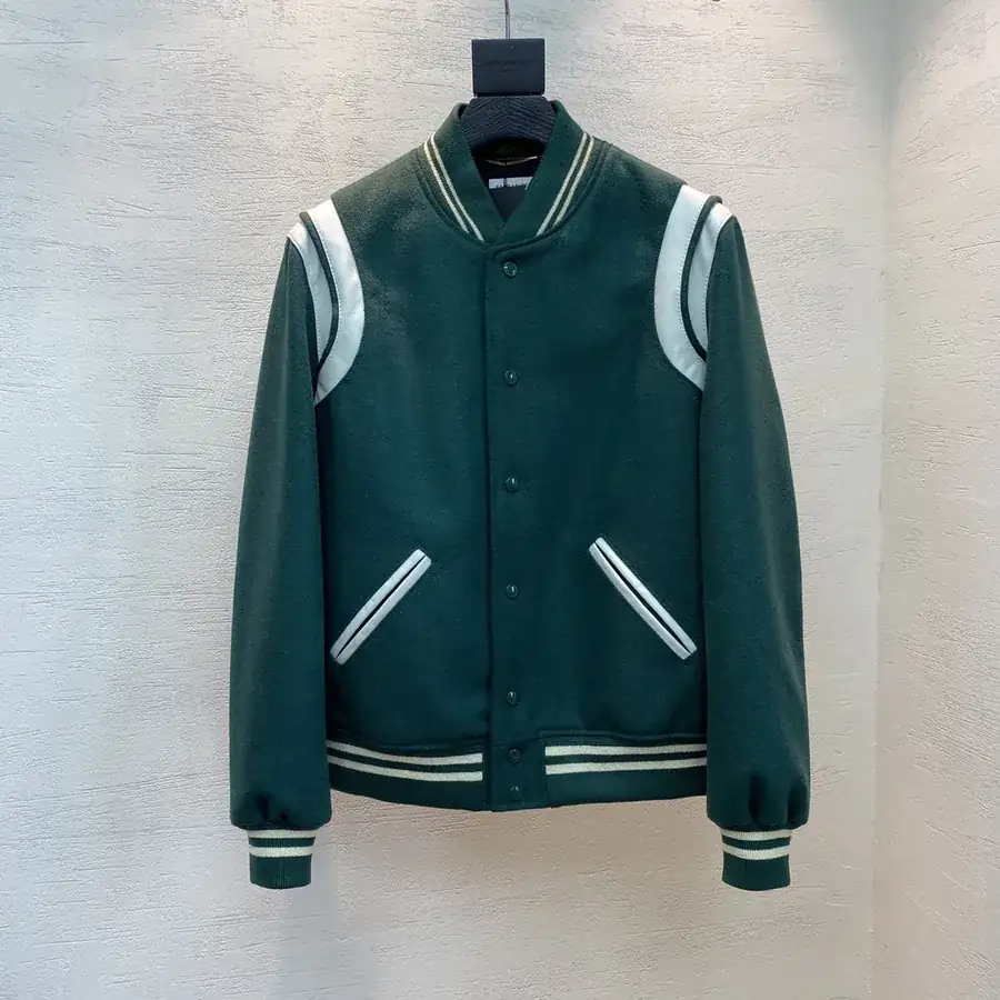 SLP Latest Color Wool Blend Forest Retro Green Baseball Jacket