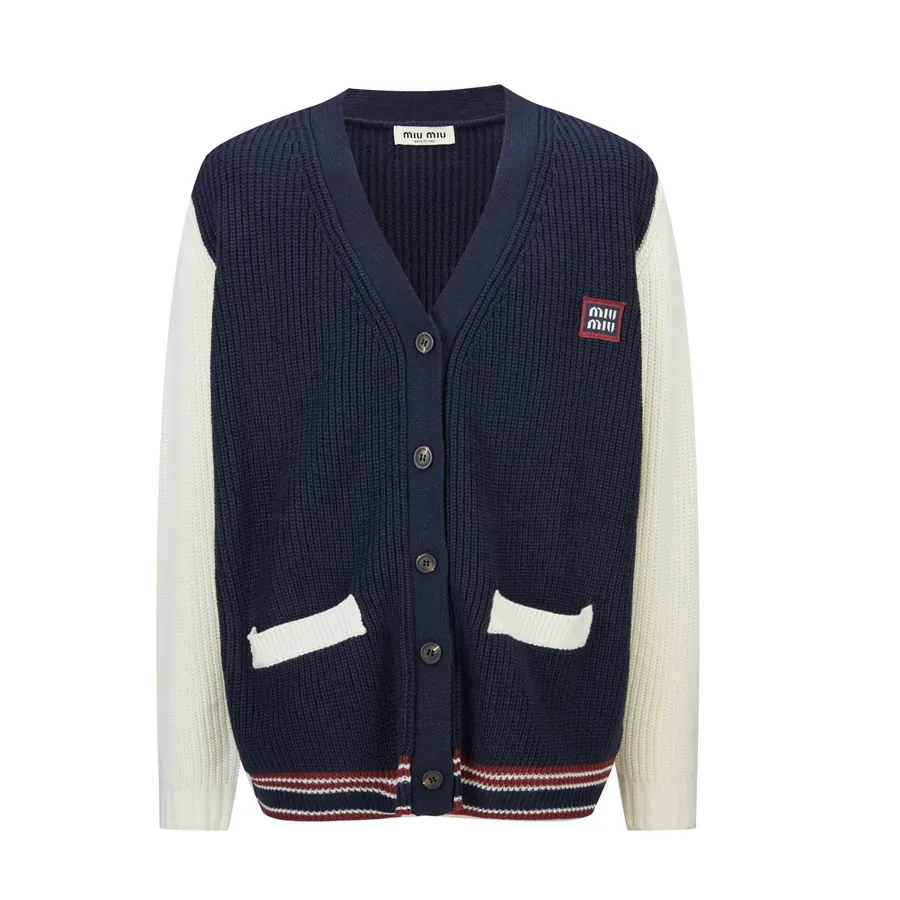 MiuMiu Oversize Knit Cardigan with College Logo
