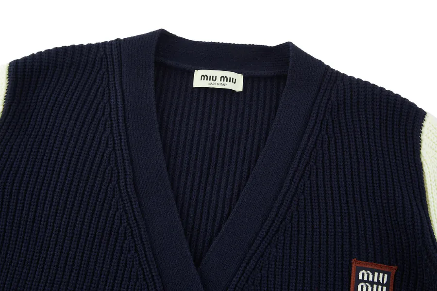 MiuMiu Oversize Knit Cardigan with College Logo