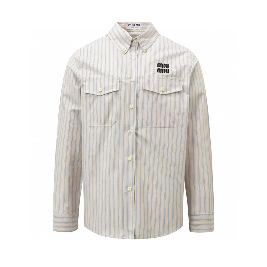 Miumiu Miu Miu 25ss New Arrival Embroidered Striped Regular Shirt