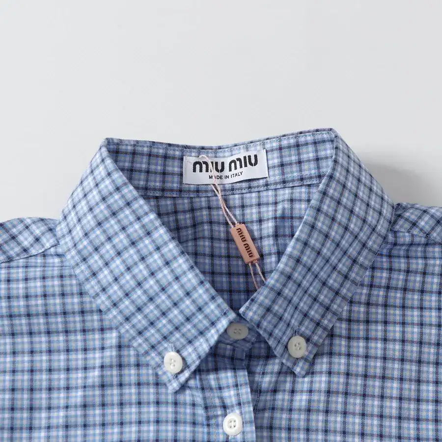 Miumiu缪缪 MM Fine Checkered Embroidered Long Sleeve Shirt