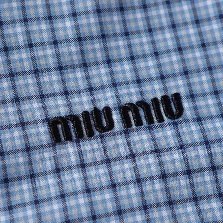 Miumiu缪缪 MM Fine Checkered Embroidered Long Sleeve Shirt