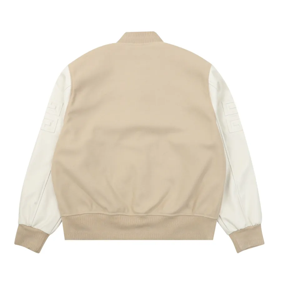 GVC New Color Embroidered Letter Calfskin Panel Wool Blend Baseball Jacket