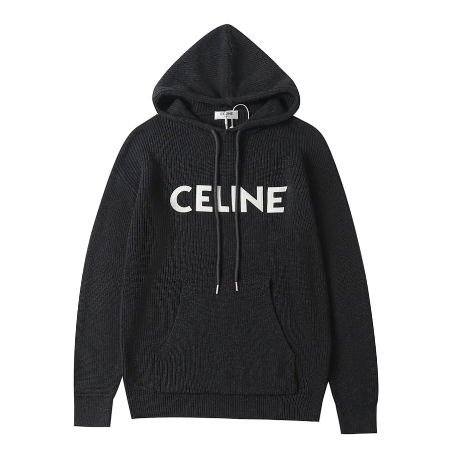 Celine 24FW Letter Patch Knit Hoodie Oversized, Soft and Fluffy