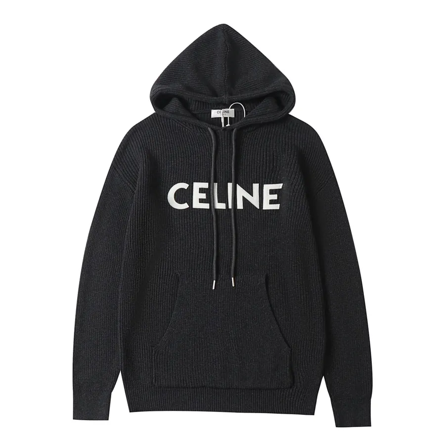 Celine 24FW Letter Embroidery Knit Hoodie with Oversized Fit