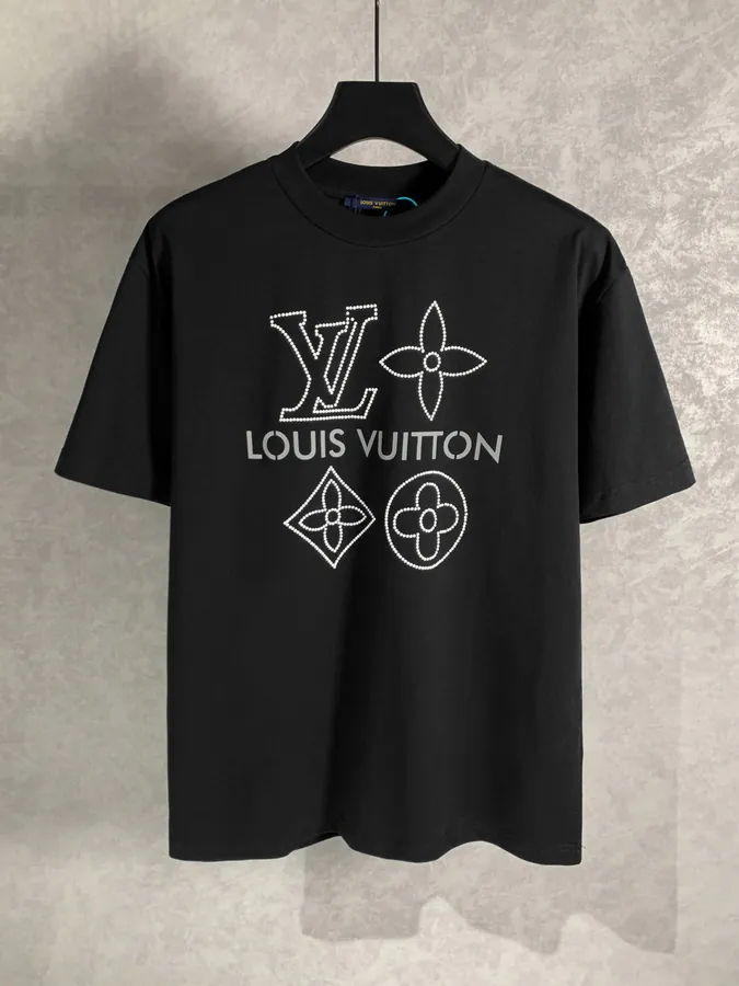 Lanvin Reflective Letter T Shirt with Rhinestone Embroidery