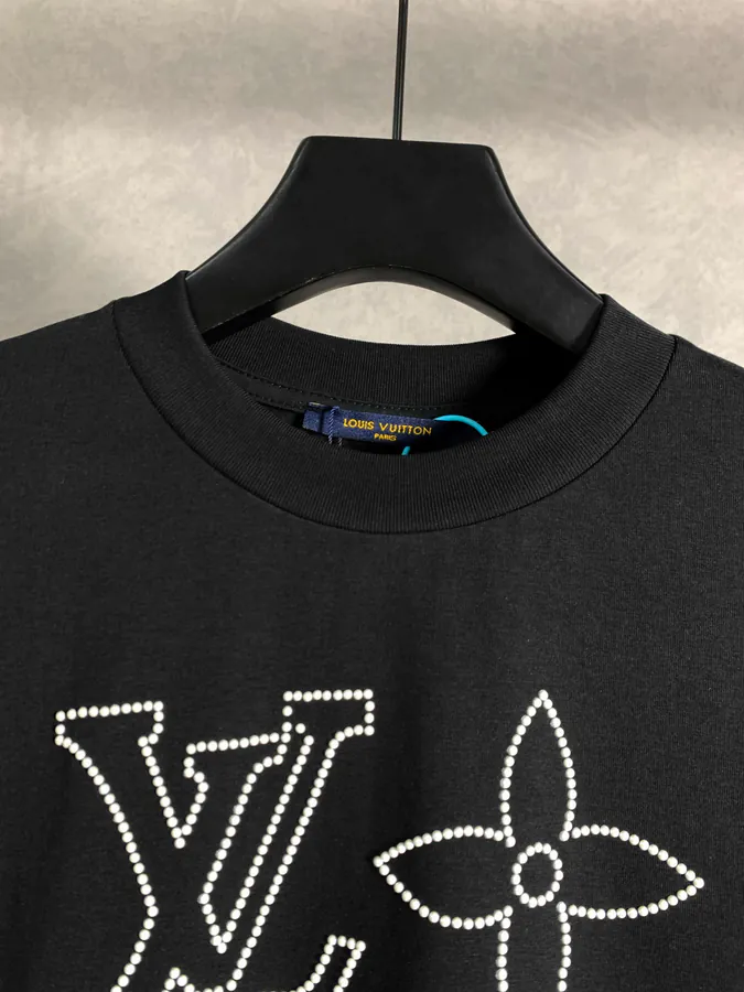 Lanvin Reflective Letter T Shirt with Rhinestone Embroidery