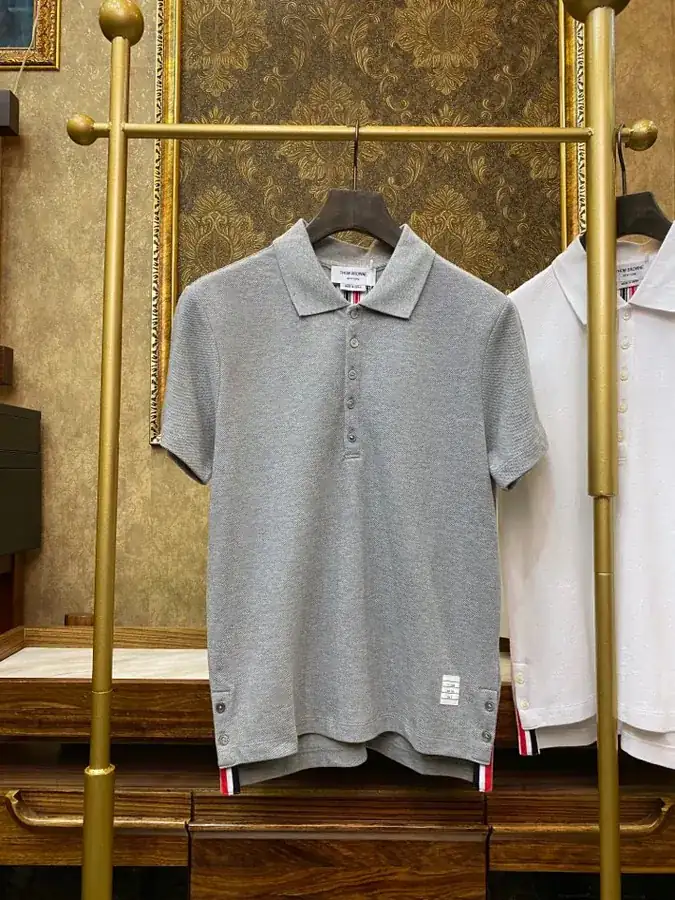 THOM BROWNE Summer New Polo Shirt with Collar Trim