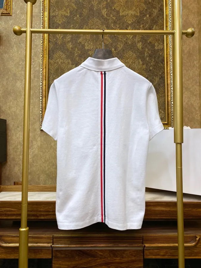 THOM BROWNE Summer Polo Shirt with Collar Trim