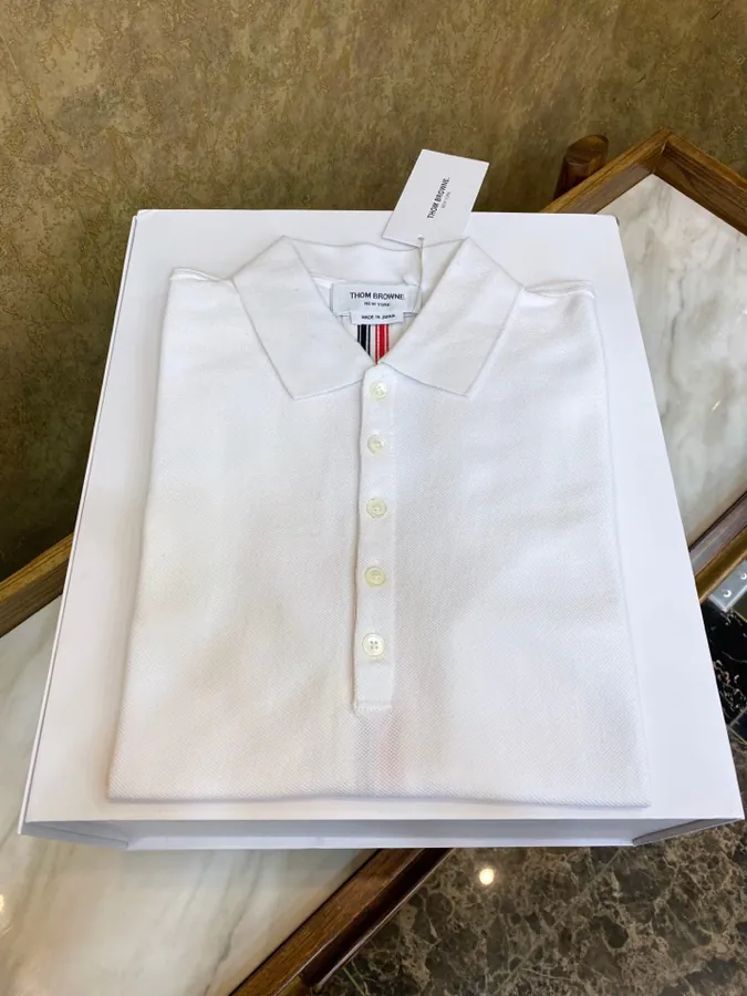 THOM BROWNE Summer Polo Shirt with Collar Trim