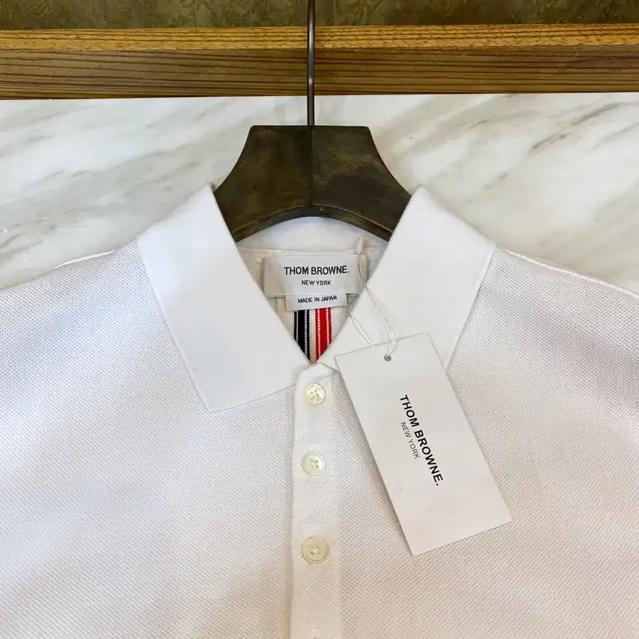 THOM BROWNE Summer Polo Shirt with Collar Trim