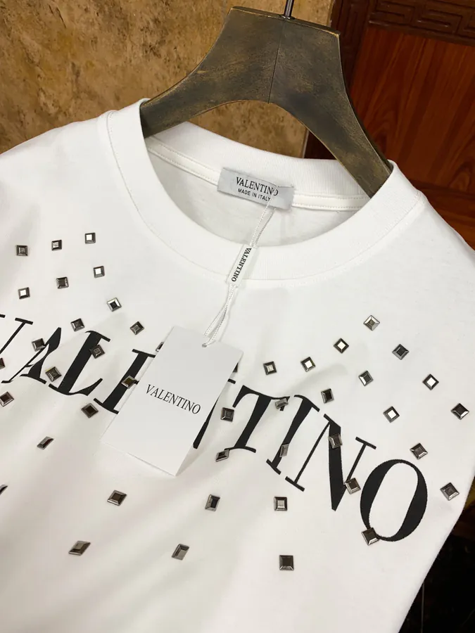 Valentino Round Neck Short Sleeve T Shirt with Letter Print