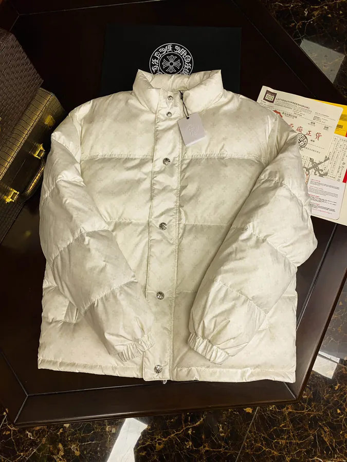 Premium Down Jacket Come Hearts, Silver Button, Dark Pattern