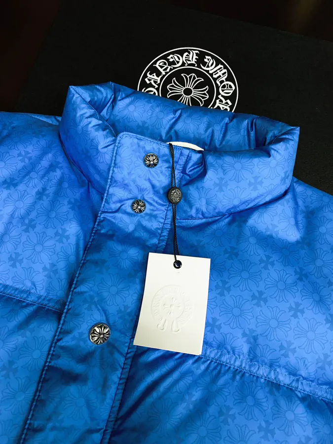 Premium Down Jacket Come Hearts, Dark Pattern Silver Button, Custom Made Black Grey Fabric