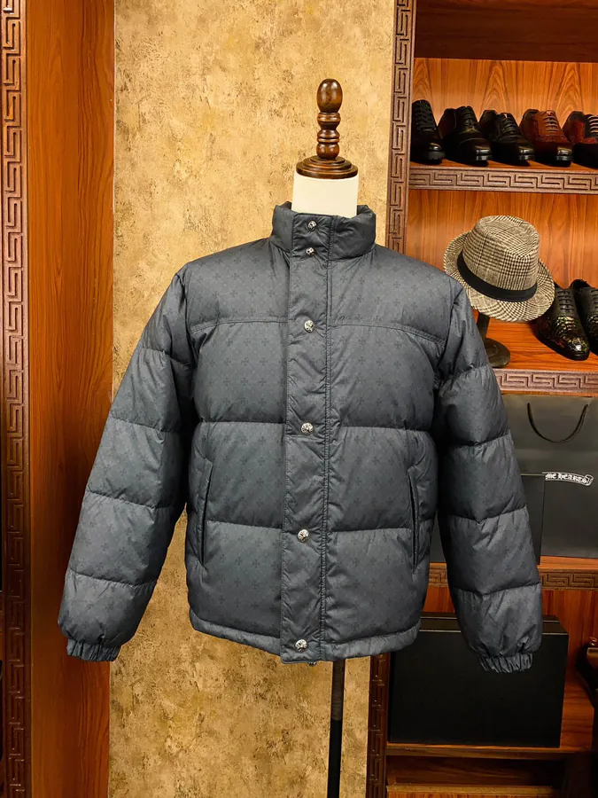 Premium Down Jacket Come Hearts, Dark Pattern Silver Button, Custom Made Black Gray Fabric