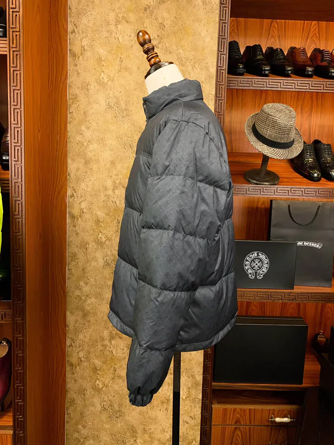 Premium Down Jacket Come Hearts, Dark Pattern Silver Button, Custom Made Black Gray Fabric