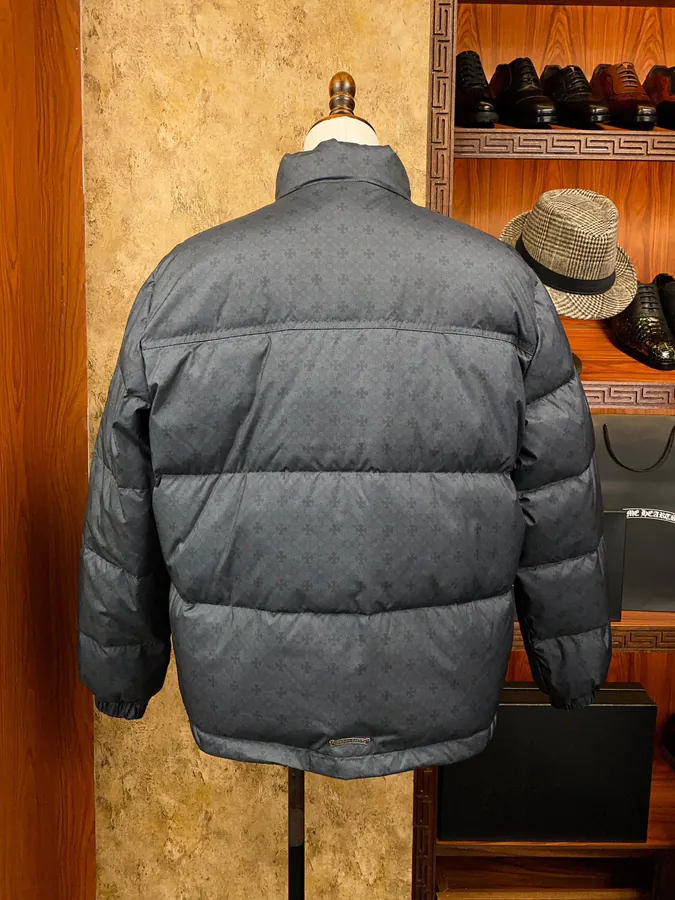 Premium Down Jacket Come Hearts, Dark Pattern Silver Button, Custom Made Black Gray Fabric