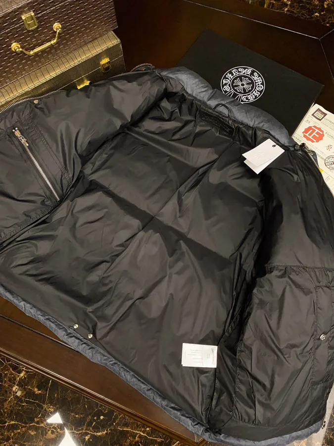 Premium Down Jacket Come Hearts, Dark Pattern Silver Button, Custom Made Black Gray Fabric