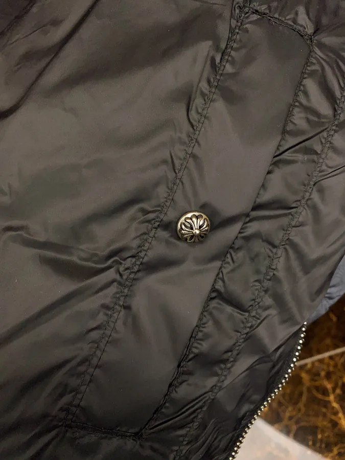 Premium Down Jacket Come Hearts, Dark Pattern Silver Button, Custom Made Black Gray Fabric