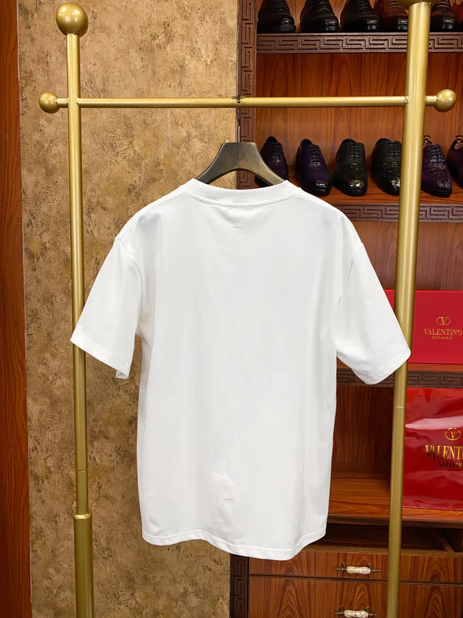 Valentino Round Neck Short Sleeve T Shirt with Letter Print and Sparkle Logo