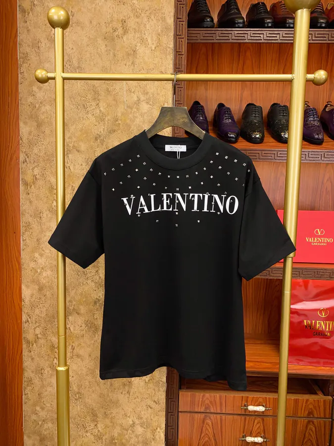 Valentino Round Neck Short Sleeve T Shirt with Letter Print