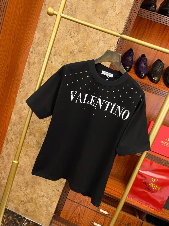 Valentino Round Neck Short Sleeve T Shirt with Letter Print