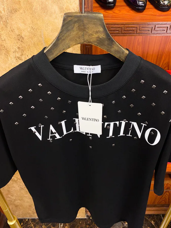 Valentino Round Neck Short Sleeve T Shirt with Letter Print