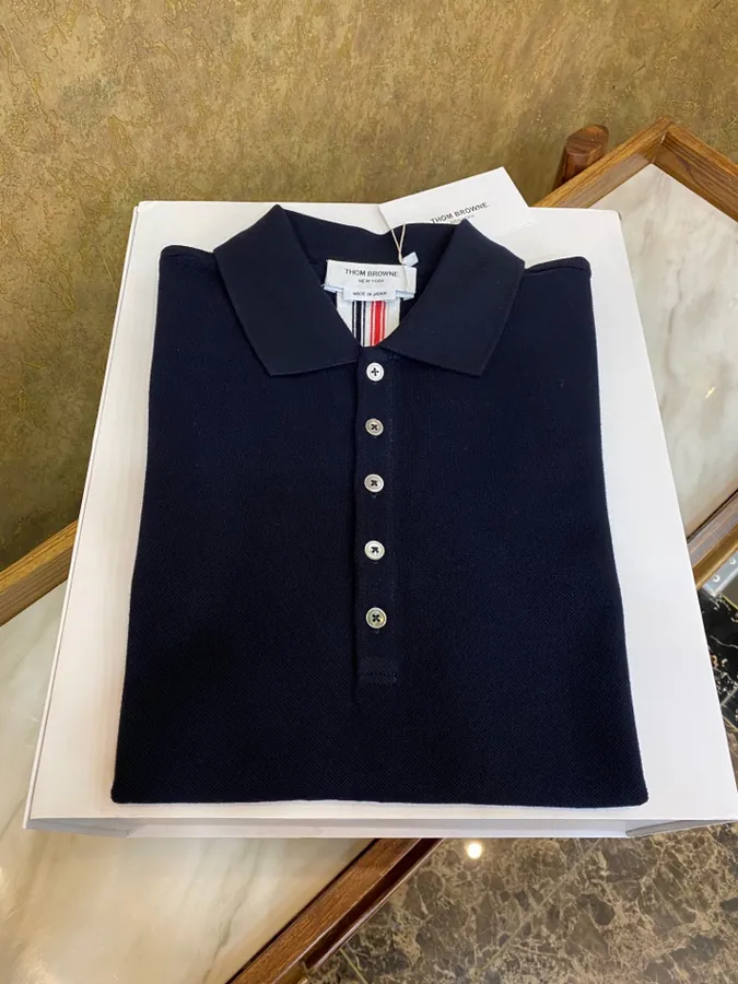 THOM BROWNE Summer New Polo Shirt with Collar Trim