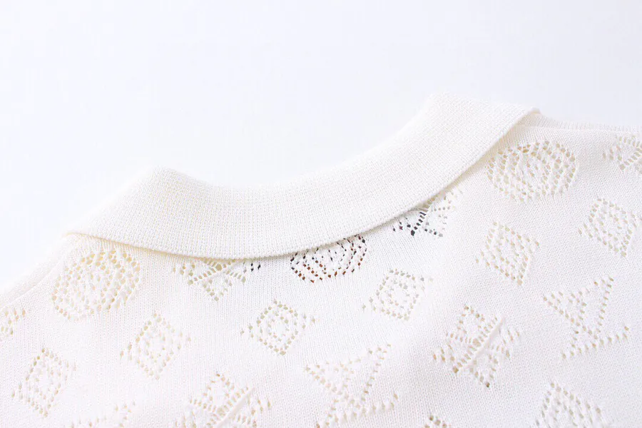 Loro Piana Spring Summer New Lattice Embroidered Knit Polo Shirt