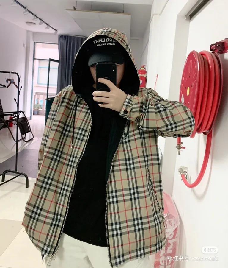 Double Sided BBR Jacket Vintage Plaid Reversible Hooded Coat